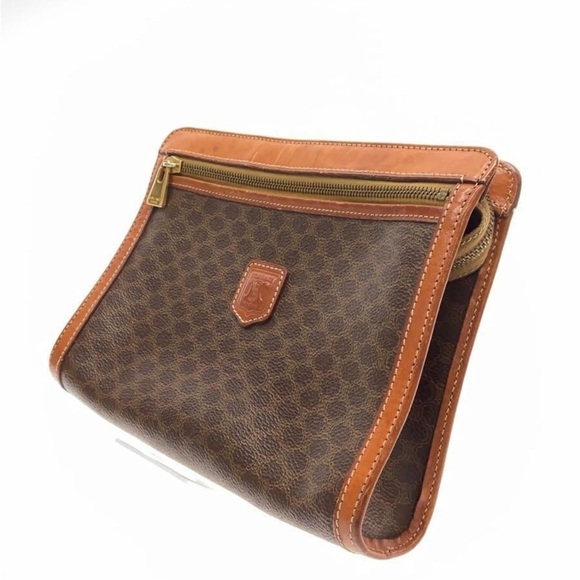 Celine Brown Clutch with Textured Fabric and Gold Zipper - Picture 8 of 9